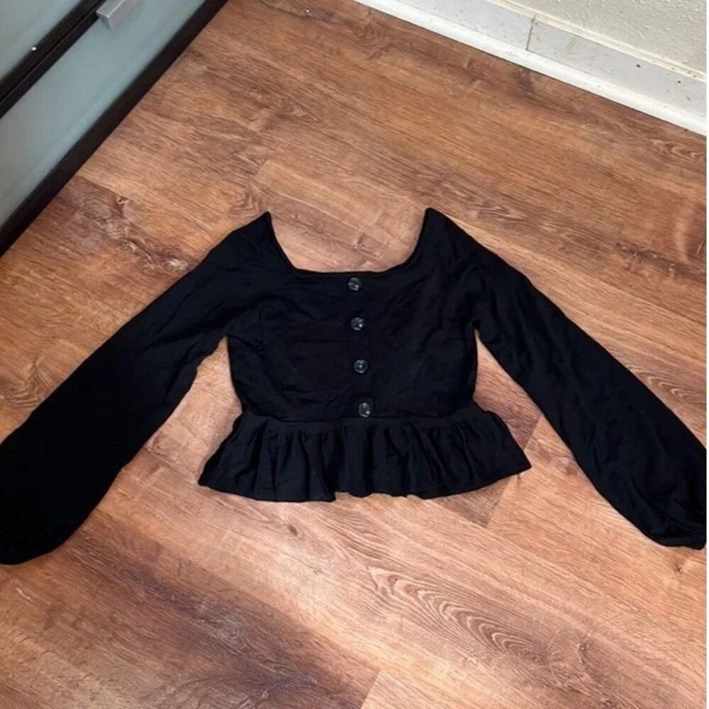 Urban Revivo Crop Peasant Button Up